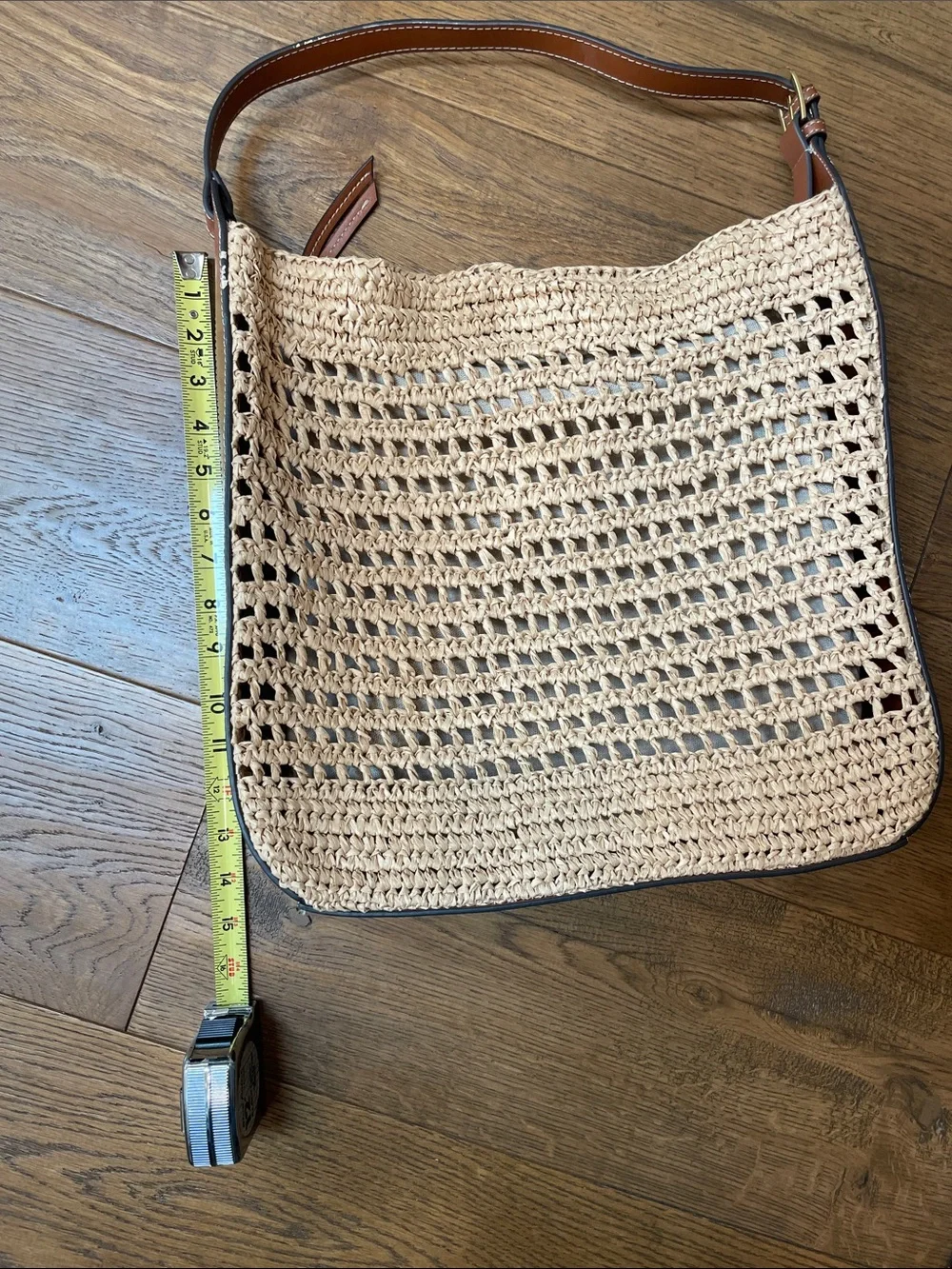 Mango Woven Straw Hobo Bag with Brown Leather Trim CB CB - Picture 10 of 14